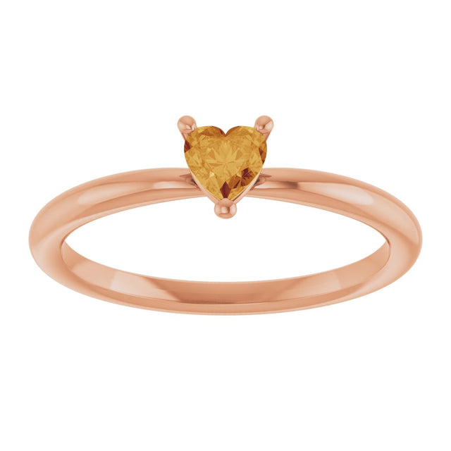 14K Gold Natural Citrine Heart Solitaire Ring - Rose Gold - view 8