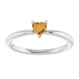 14K Gold Natural Citrine Heart Solitaire Ring - White Gold - view 8