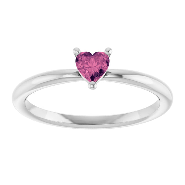 Platinum Natural Pink Tourmaline Heart Solitaire Ring - view 8