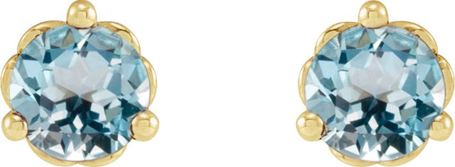 14K Gold Natural Sky Blue Topaz Round 3-Prong Heart Stud Earrings - Yellow Gold - view 4