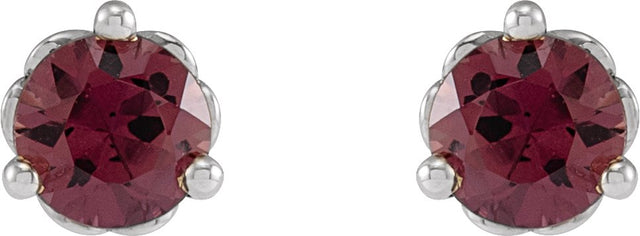 14K Gold Natural Rhodolite Garnet Round 3-Prong Heart Stud Earrings - White Gold - view 4