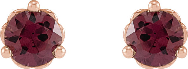 14K Gold Natural Rhodolite Garnet Round 3-Prong Heart Stud Earrings - Rose Gold - view 4