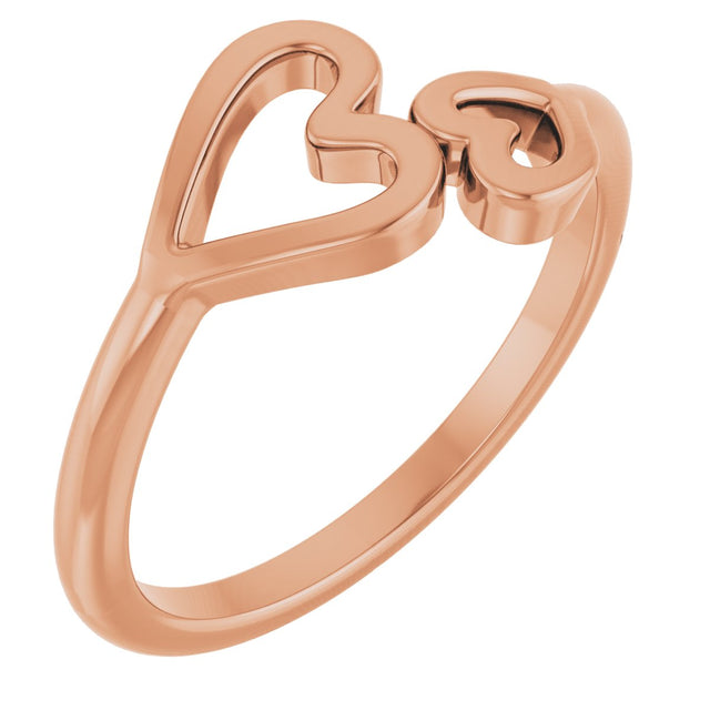 14K Gold Double Heart Ring - Rose Gold