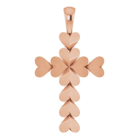 14K Gold Heart Cross Necklace or Pendant - Rose Gold