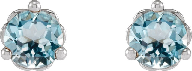 Platinum Natural Sky Blue Topaz Round 3-Prong Heart Stud Earrings - view 4