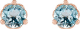 14K Gold Natural Sky Blue Topaz Round 3-Prong Heart Stud Earrings - Rose Gold - view 4