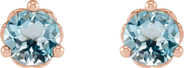 14K Gold Natural Sky Blue Topaz Round 3-Prong Heart Stud Earrings - Rose Gold - view 4