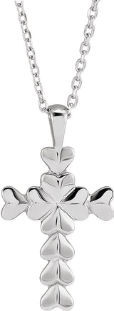 14K Gold Heart Cross Necklace or Pendant - White Gold
