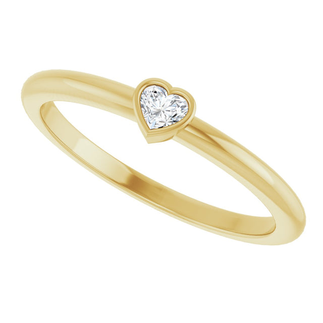 14K Gold Natural Diamond Stackable Heart Ring - Yellow Gold - view 10