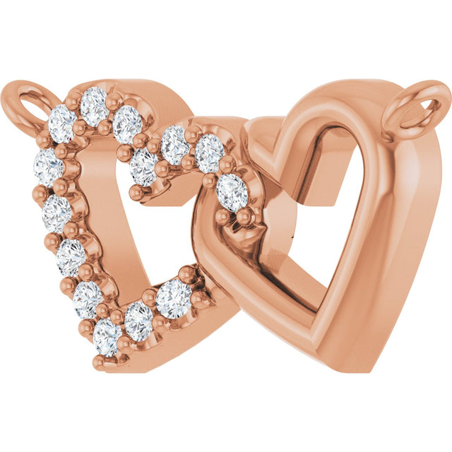 14K Gold Round Natural Diamond Interlocking Heart Necklace - Rose Gold - view 5