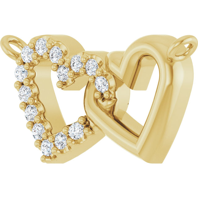 14K Gold Round Natural Diamond Interlocking Heart Necklace - Yellow Gold - view 5