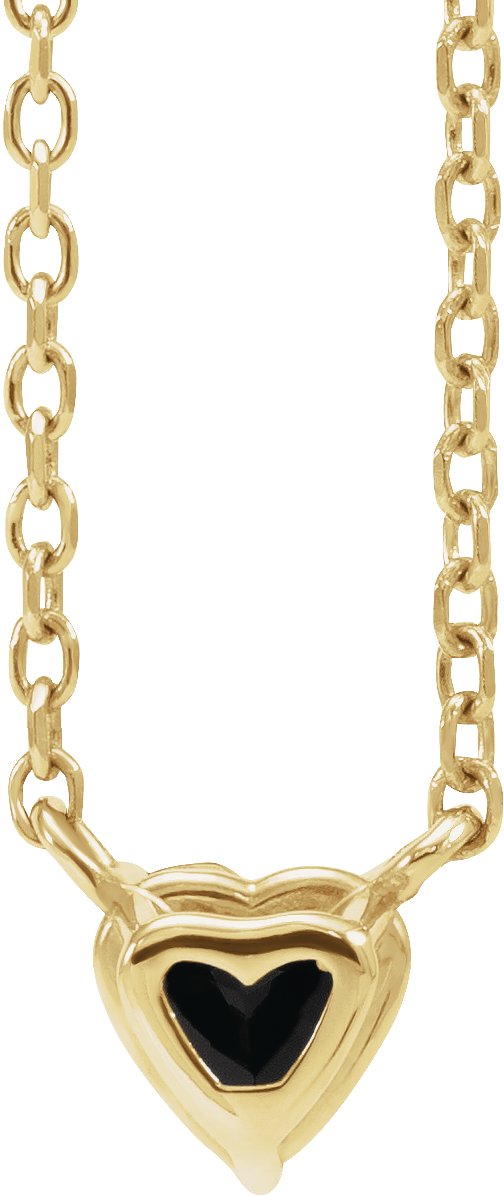 14K Gold Heart Natural Black Onyx Solitaire Necklace - Yellow Gold - view 6