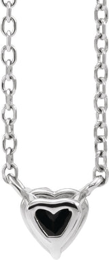 Platinum Heart Natural Black Onyx Solitaire Necklace - view 6