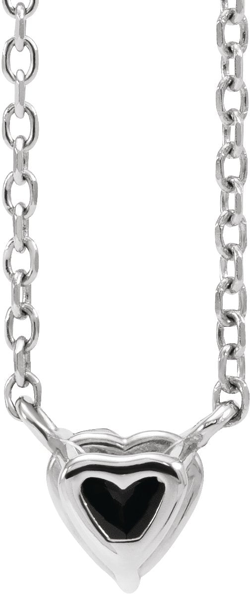 14K Gold Heart Natural Black Onyx Solitaire Necklace - White Gold - view 6
