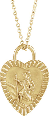 14K Gold St. Christopher Heart Medal Necklace or Pendant - Yellow Gold