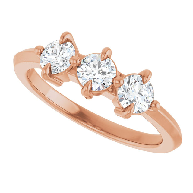 14K Gold Round Natural Diamond Three-Stone Anniversary Band - 1/4-3/4 CTW - Rose Gold - view 5