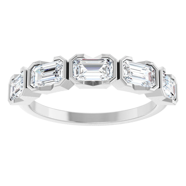 14K Gold Emerald Lab-Grown Diamond Half-Bezel Five-Stone Anniversary Band - 1 1/2-3 1/4 CTW - White Gold - view 8