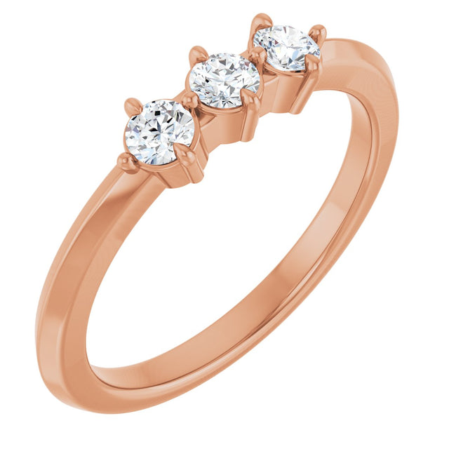 14K Gold Round Natural Diamond Three-Stone Anniversary Band - 1/4-3/4 CTW - Rose Gold