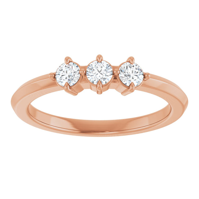 14K Gold Round Lab-Grown Diamond Three-Stone Anniversary Band - 1/4-3/4 CTW - Rose Gold - view 3