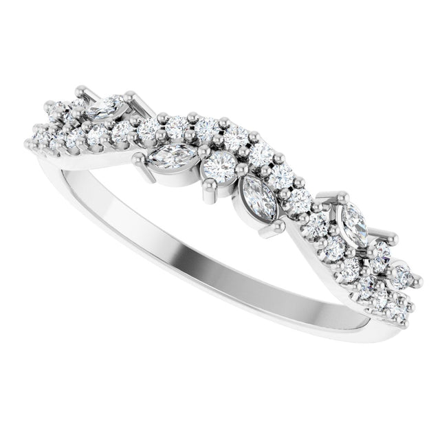 14K Gold Marquise Natural Diamond Anniversary Band - 1/3 CTW - White Gold - view 5