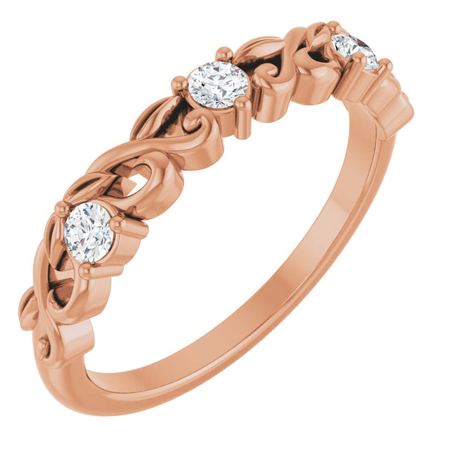 14K Gold Round Natural Diamond Three-Stone Sculptural Anniversary Band - 1/5 CTW - Rose Gold