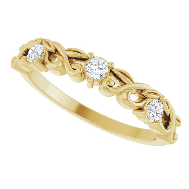14K Gold Round Lab-Grown Diamond Three-Stone Sculptural Anniversary Band - 1/5 CTW - Yellow Gold - view 5