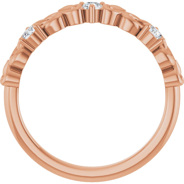 14K Gold Round Natural Diamond Three-Stone Sculptural Anniversary Band - 1/5 CTW - Rose Gold - view 2