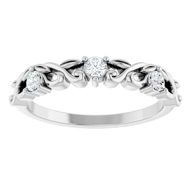 Platinum Round Natural Diamond Three-Stone Sculptural Anniversary Band - 1/5 CTW - view 3