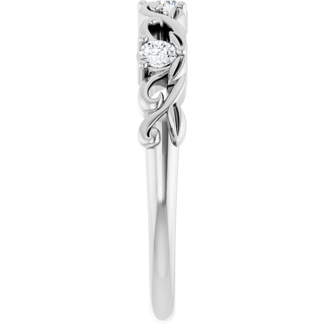 Platinum Round Natural Diamond Three-Stone Sculptural Anniversary Band - 1/5 CTW - view 4