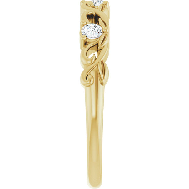 14K Gold Round Natural Diamond Three-Stone Sculptural Anniversary Band - 1/5 CTW - Yellow Gold - view 4