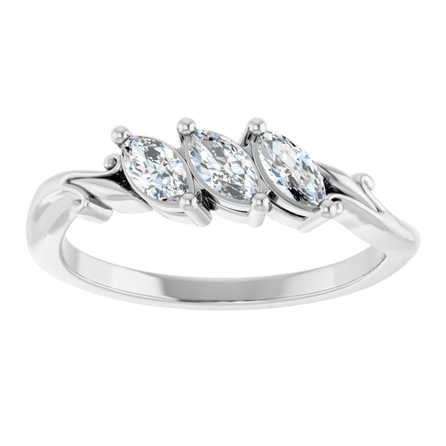 Platinum Marquise Lab-Grown Diamond Three-Stone Sculptural Anniversary Band - 1/2 CTW - view 3