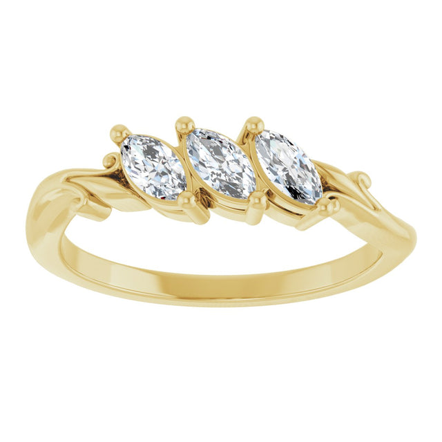14K Gold Marquise Lab-Grown Diamond Three-Stone Sculptural Anniversary Band - 1/2 CTW - Yellow Gold - view 3