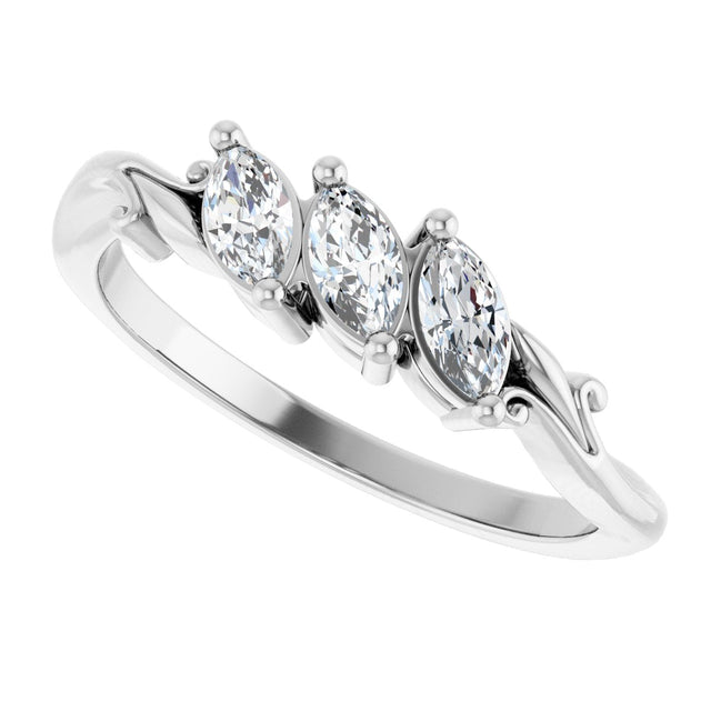 Platinum Marquise Lab-Grown Diamond Three-Stone Sculptural Anniversary Band - 1/2 CTW - view 5