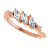 14K Gold Marquise Natural Diamond Three-Stone Sculptural Anniversary Band - 1/2 CTW - Rose Gold - view 5
