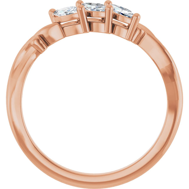 14K Gold Marquise Natural Diamond Three-Stone Sculptural Anniversary Band - 1/2 CTW - Rose Gold - view 2
