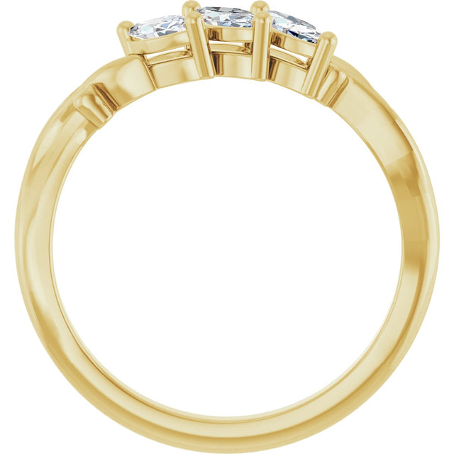 14K Gold Marquise Natural Diamond Three-Stone Sculptural Anniversary Band - 1/2 CTW - Yellow Gold - view 2