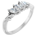 Platinum Marquise Natural Diamond Three-Stone Sculptural Anniversary Band - 1/2 CTW