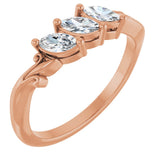 14K Gold Marquise Lab-Grown Diamond Three-Stone Sculptural Anniversary Band - 1/2 CTW - Rose Gold