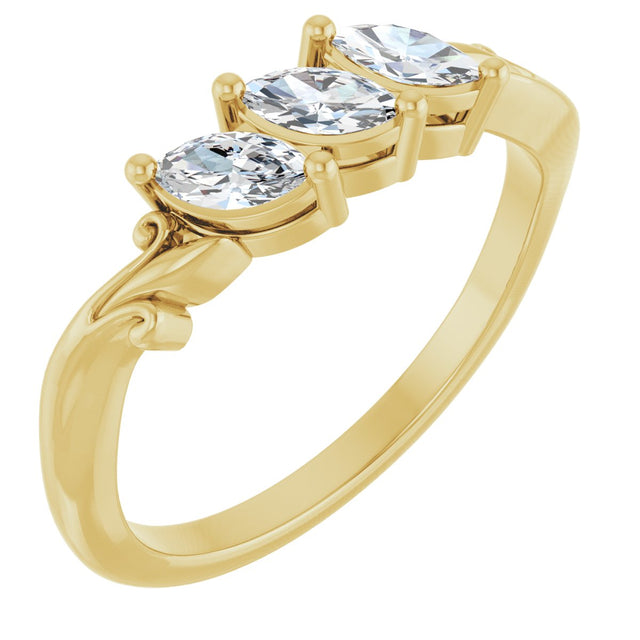 14K Gold Marquise Natural Diamond Three-Stone Sculptural Anniversary Band - 1/2 CTW - Yellow Gold