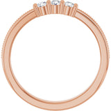 14K Gold Round Lab-Grown Diamond Three-Stone Milgrain Anniversary Band - 1/5 CTW - Rose Gold - view 2