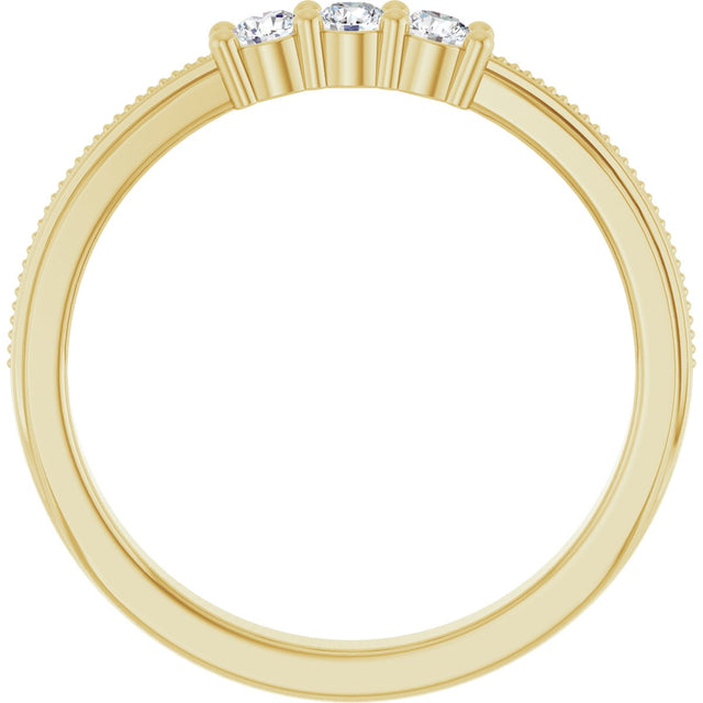 14K Gold Round Natural Diamond Three-Stone Milgrain Anniversary Band - 1/5 CTW - Yellow Gold - view 2
