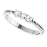 14K Gold Round Natural Diamond Three-Stone Milgrain Anniversary Band - 1/5 CTW - White Gold - view 5