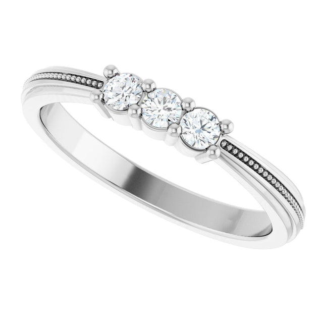 14K Gold Round Lab-Grown Diamond Three-Stone Milgrain Anniversary Band - 1/5 CTW - White Gold - view 5