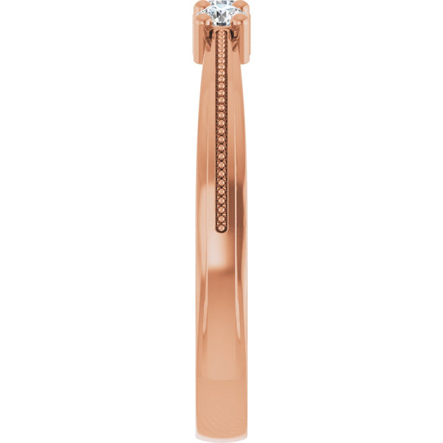 14K Gold Round Natural Diamond Three-Stone Milgrain Anniversary Band - 1/5 CTW - Rose Gold - view 4