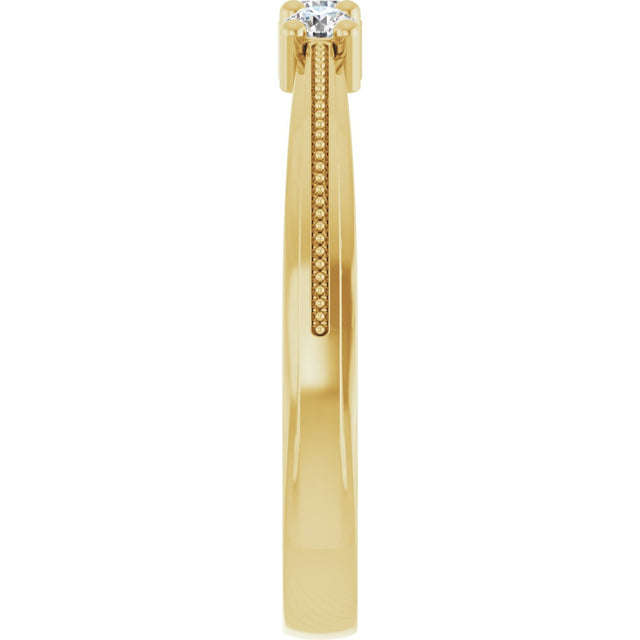 14K Gold Round Natural Diamond Three-Stone Milgrain Anniversary Band - 1/5 CTW - Yellow Gold - view 4