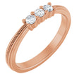 14K Gold Round Lab-Grown Diamond Three-Stone Milgrain Anniversary Band - 1/5 CTW - Rose Gold