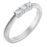 14K Gold Round Lab-Grown Diamond Three-Stone Milgrain Anniversary Band - 1/5 CTW - White Gold