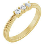 14K Gold Round Natural Diamond Three-Stone Milgrain Anniversary Band - 1/5 CTW - Yellow Gold