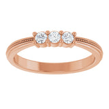 14K Gold Round Natural Diamond Three-Stone Milgrain Anniversary Band - 1/5 CTW - Rose Gold - view 3