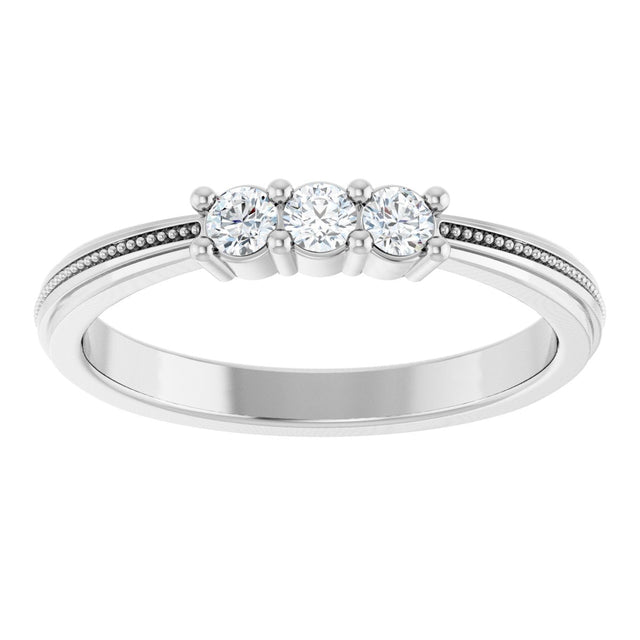 Platinum Round Natural Diamond Three-Stone Milgrain Anniversary Band - 1/5 CTW - view 3